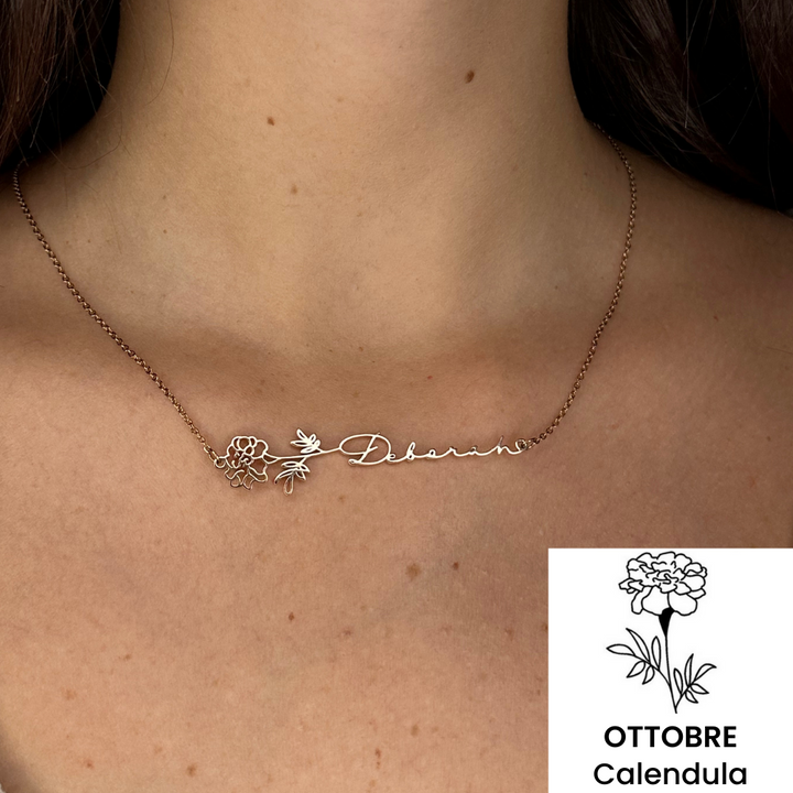 Collana Orizzontale Nome & Fiore di Nascita