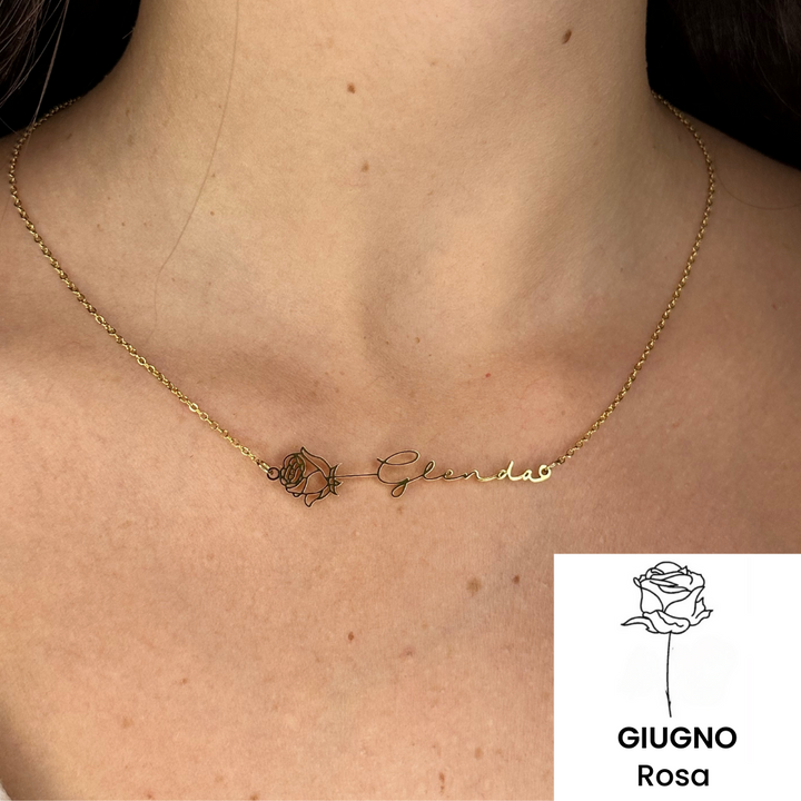 Collana Orizzontale Nome & Fiore di Nascita