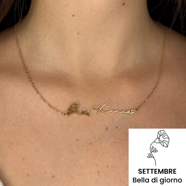 Collana Orizzontale Nome & Fiore di Nascita