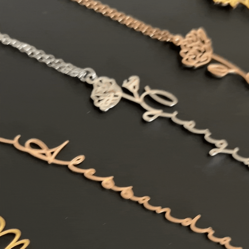 Vertikale Halskette Name & Geburtsblume