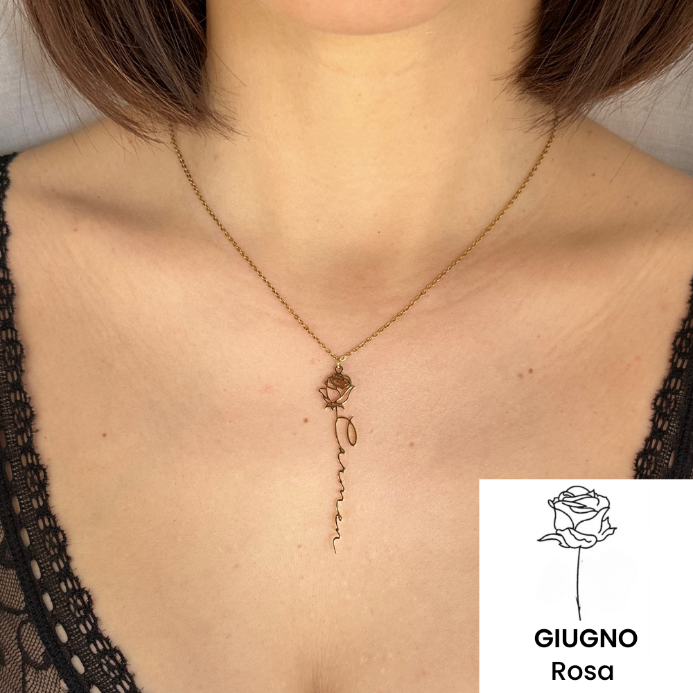 Collana Verticale Nome & Fiore di Nascita