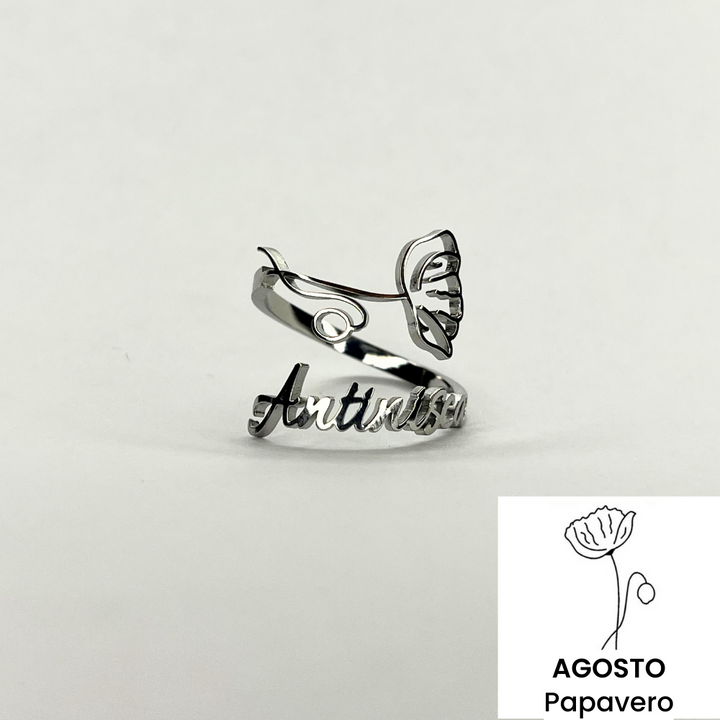 Anillo con Nombre y Flor de Nacimiento 