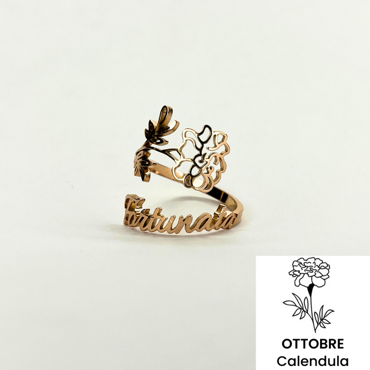 Anillo con Nombre y Flor de Nacimiento 