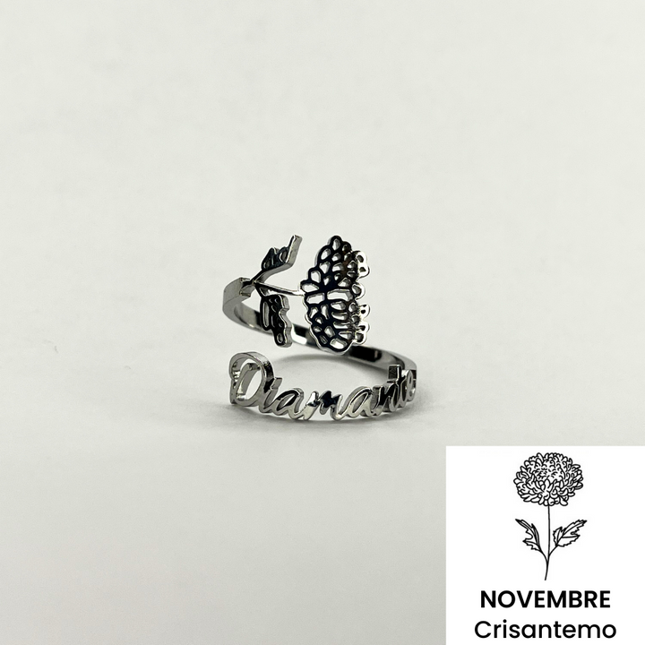 Anillo con Nombre y Flor de Nacimiento 