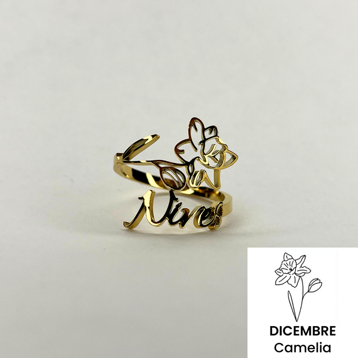 Anillo con Nombre y Flor de Nacimiento 