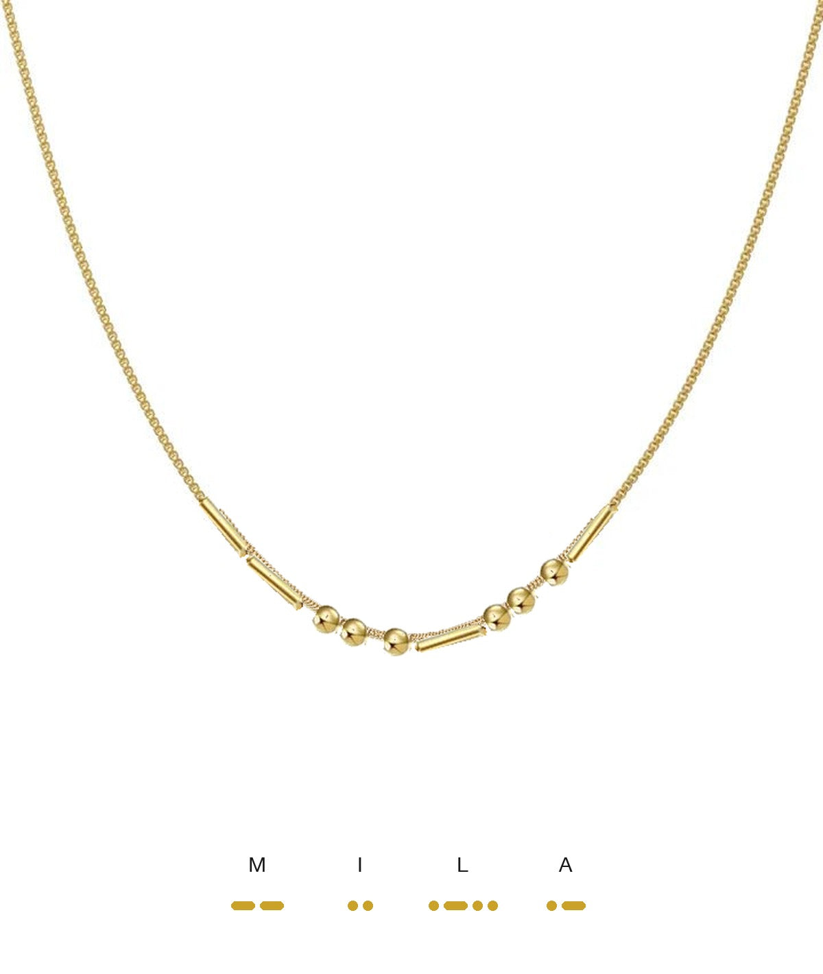 Collana codice Morse oro con il nome Mila in perline