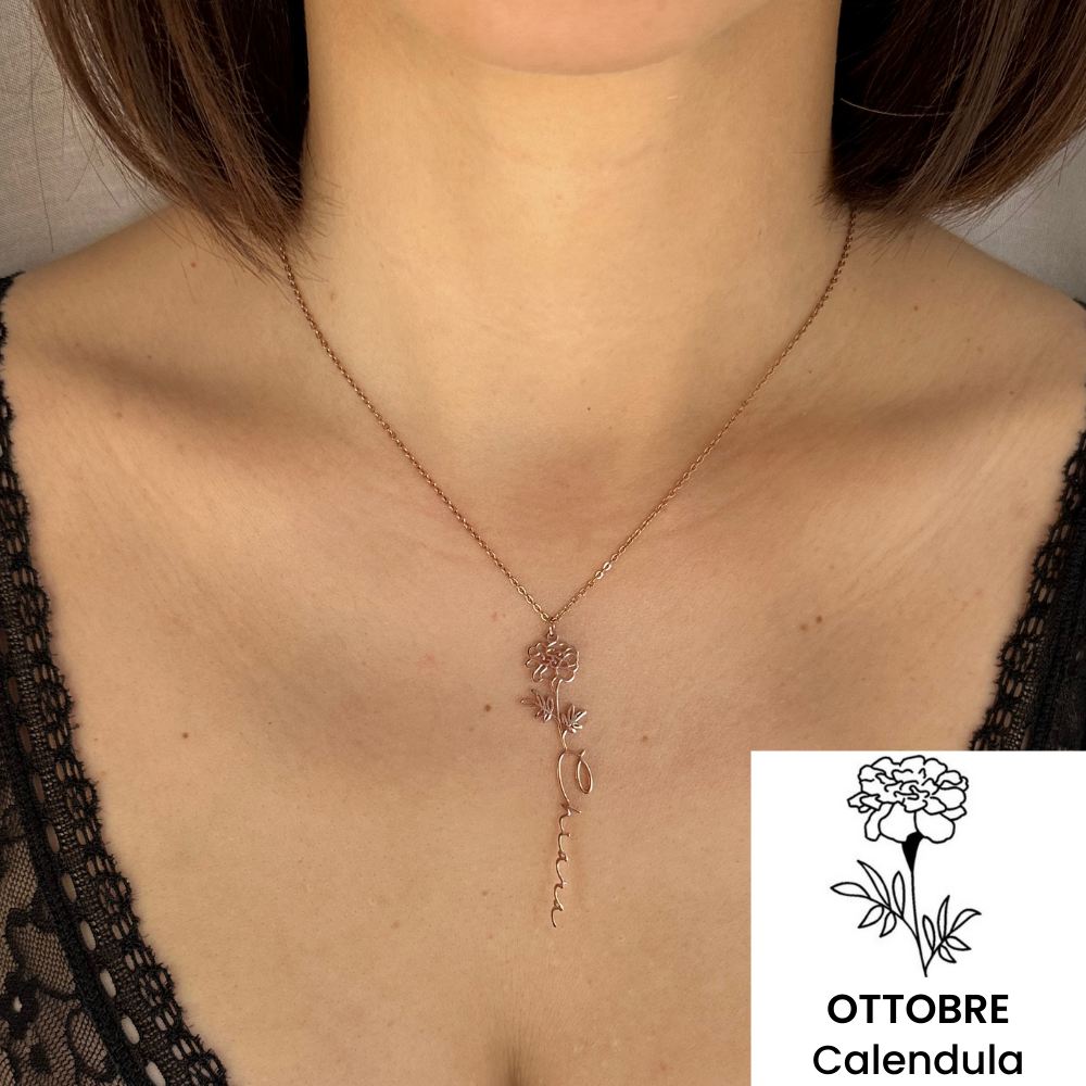 Collana Verticale Nome & Fiore di Nascita