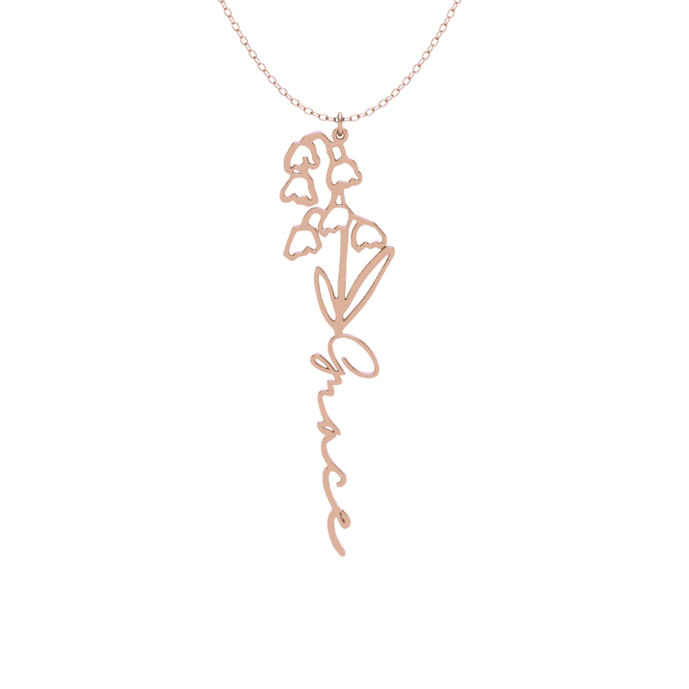 Vertical Name &amp; Birth Flower Necklace 