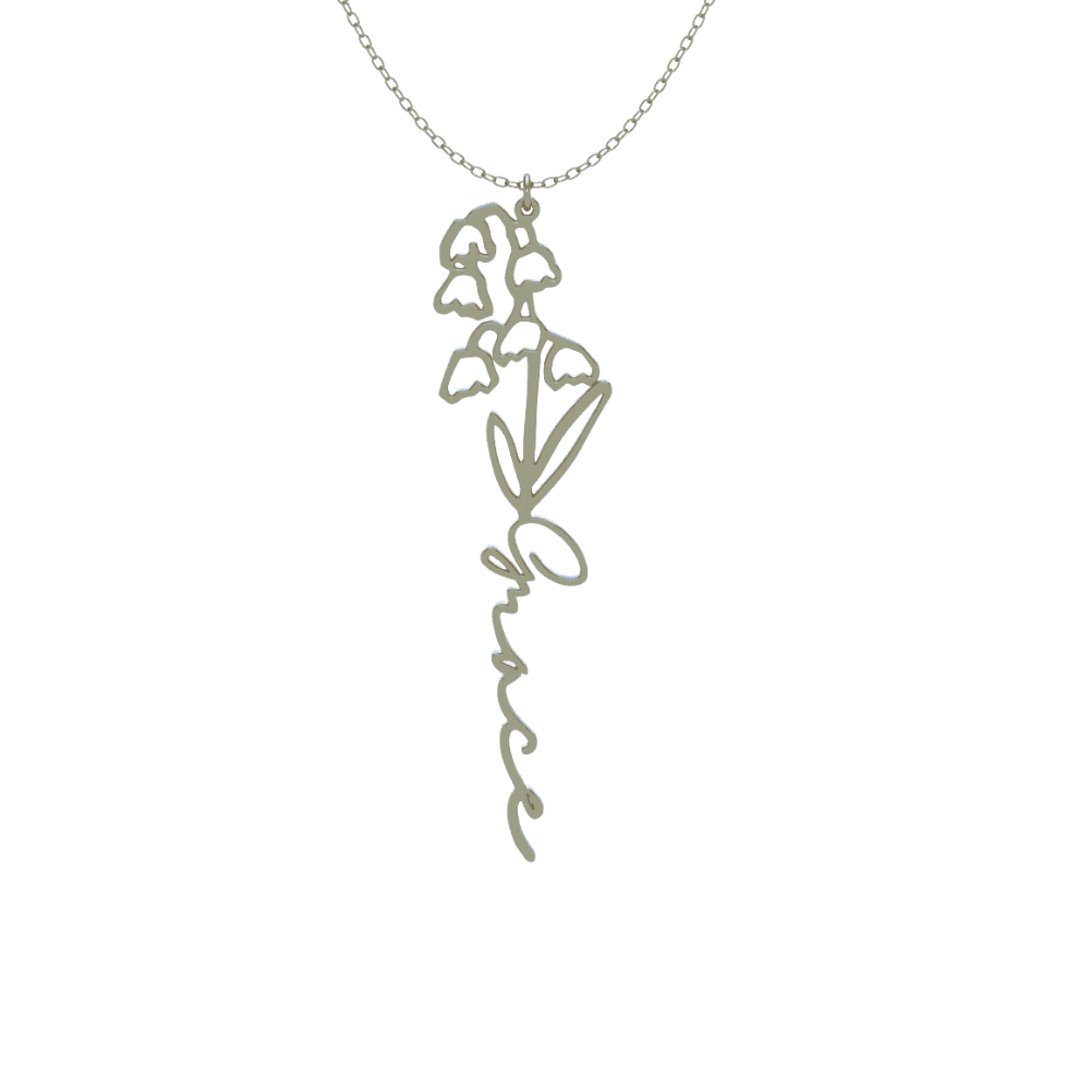 Vertical Name &amp; Birth Flower Necklace 