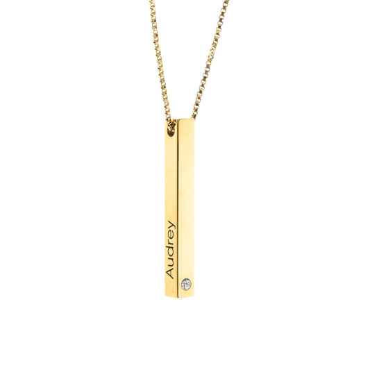 3D Bar Pendant with Stone - ALMAGIOIELLI