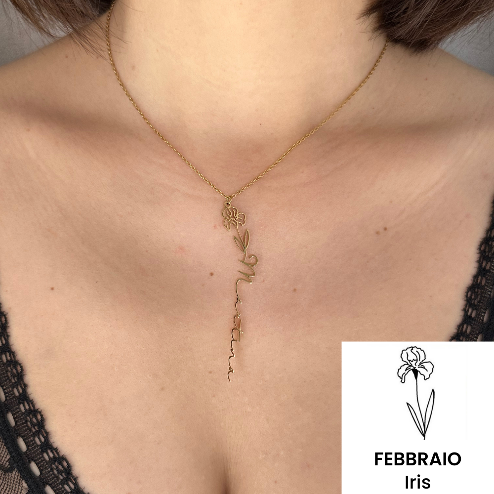 Collana Verticale Nome & Fiore di Nascita