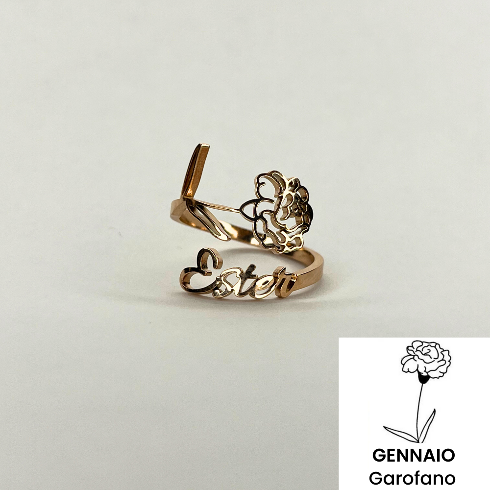 Anillo con Nombre y Flor de Nacimiento 