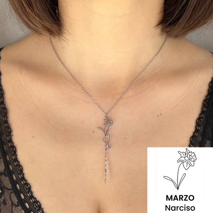 Collana Verticale Nome & Fiore di Nascita