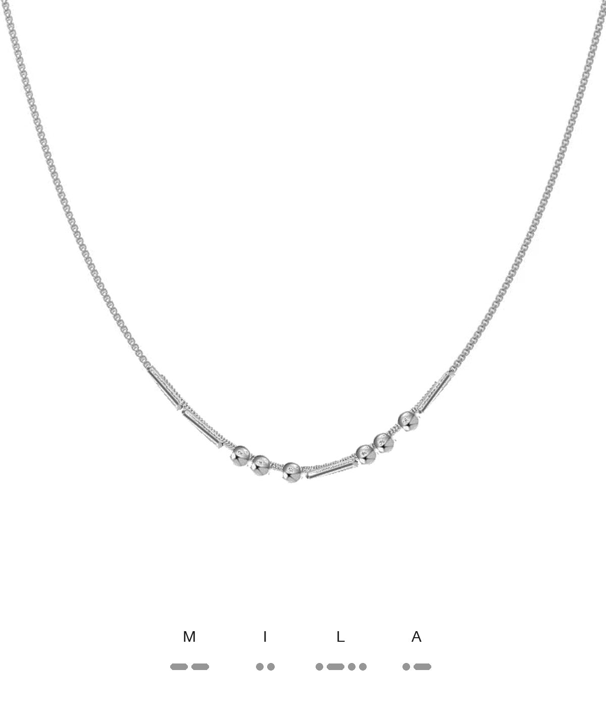 Collana codice Morse argento con il nome Mila in perline
