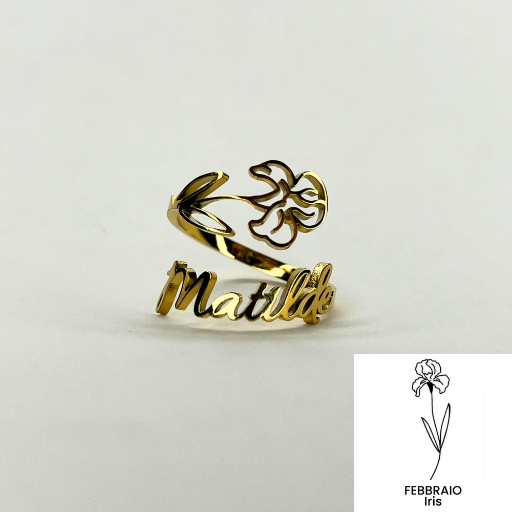 Anillo con Nombre y Flor de Nacimiento 