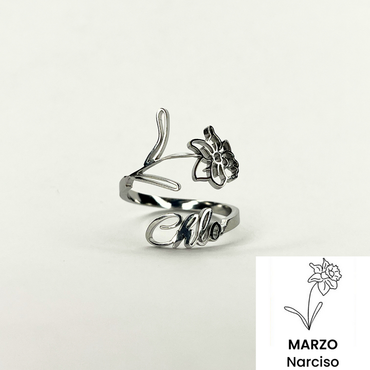 Anillo con Nombre y Flor de Nacimiento 