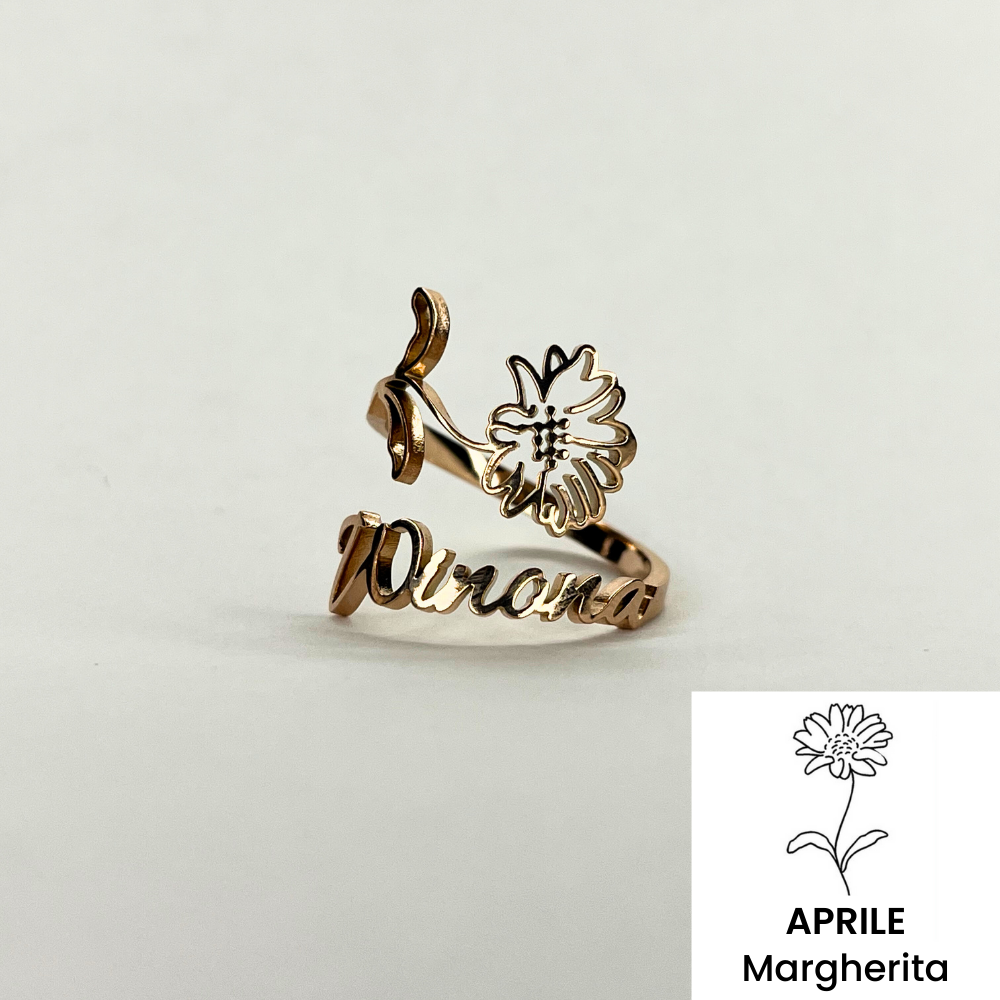 Anillo con Nombre y Flor de Nacimiento 