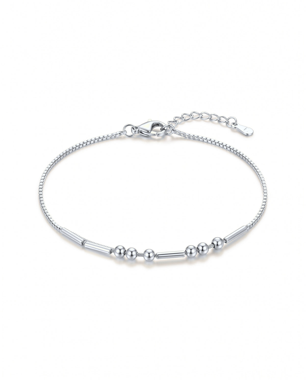 Bracciale codice Morse argento con perline e cilindretti