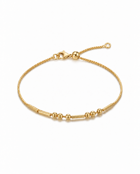 Bracciale codice Morse oro con moschettone e pallina scorrevole regolabile