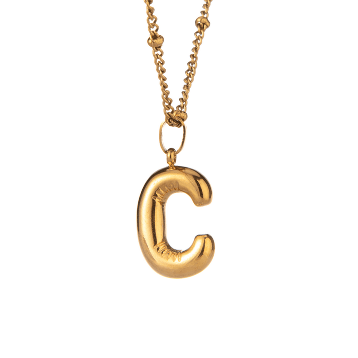 Bubbly Initial Necklace with Beaded Chain - ALMAGIOIELLI