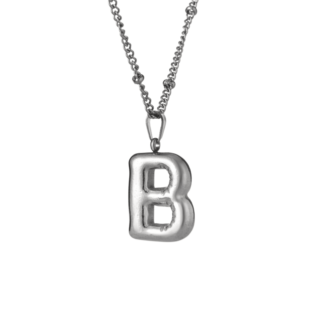 Bubbly Initial Necklace with Beaded Chain - ALMAGIOIELLI