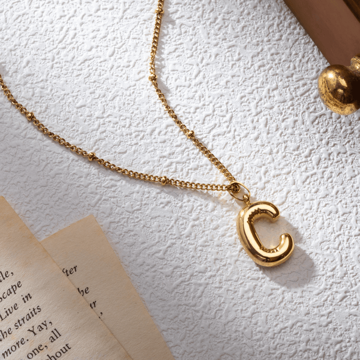Bubbly Initial Necklace with Beaded Chain - ALMAGIOIELLI