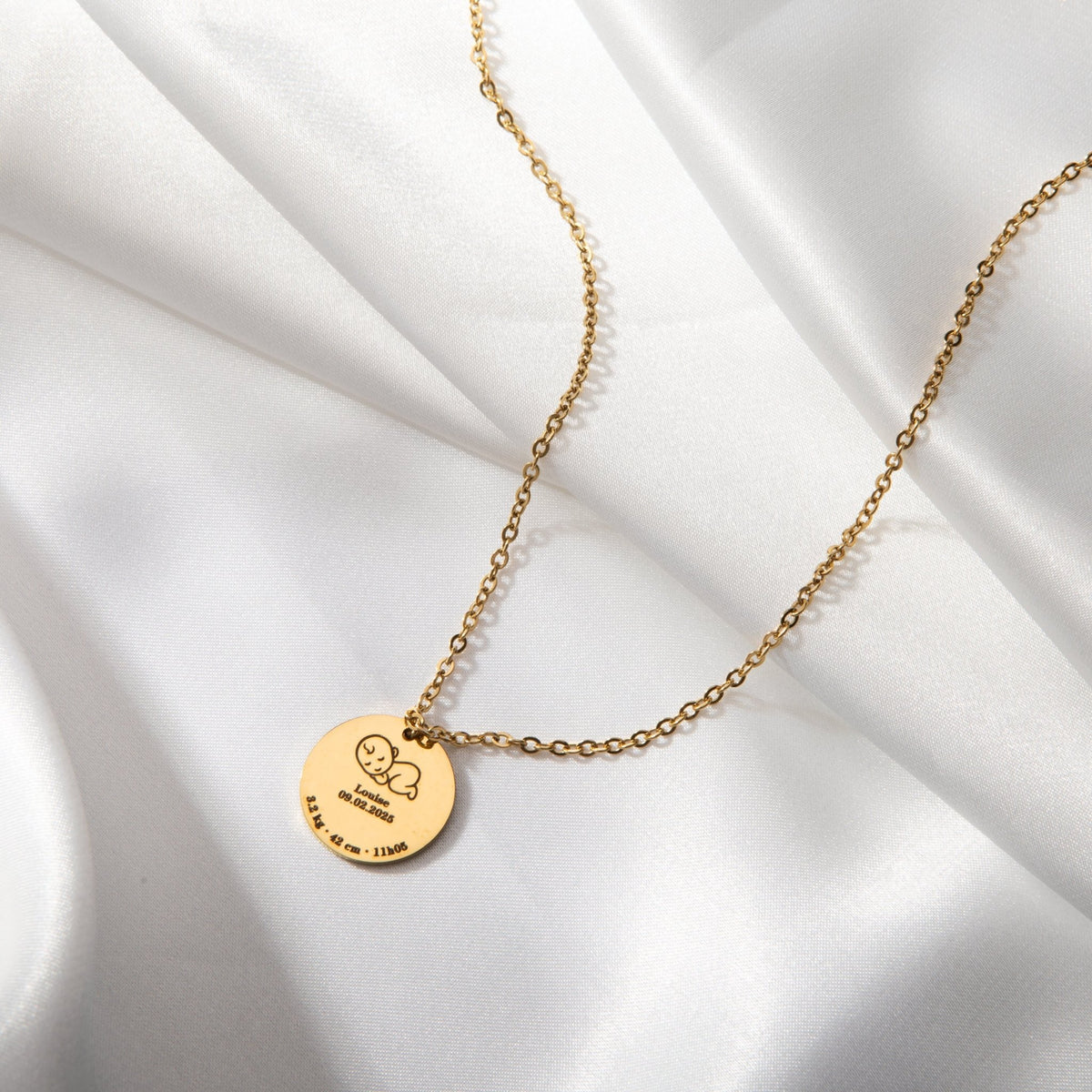 Custom Baby Birth Details Necklace – Engraved Pendant - ALMAGIOIELLI