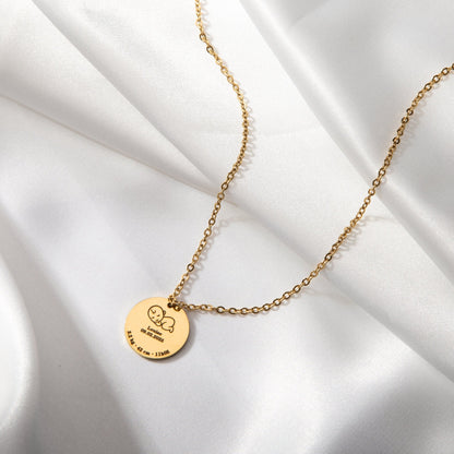 Custom Baby Birth Details Necklace – Engraved Pendant - ALMAGIOIELLI