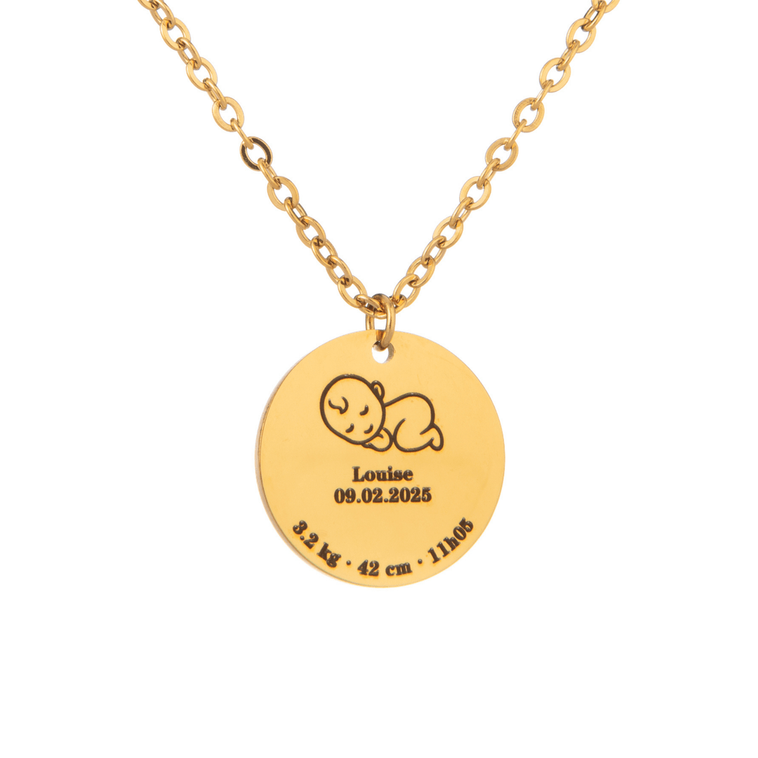 Custom Baby Birth Details Necklace – Engraved Pendant - ALMAGIOIELLI