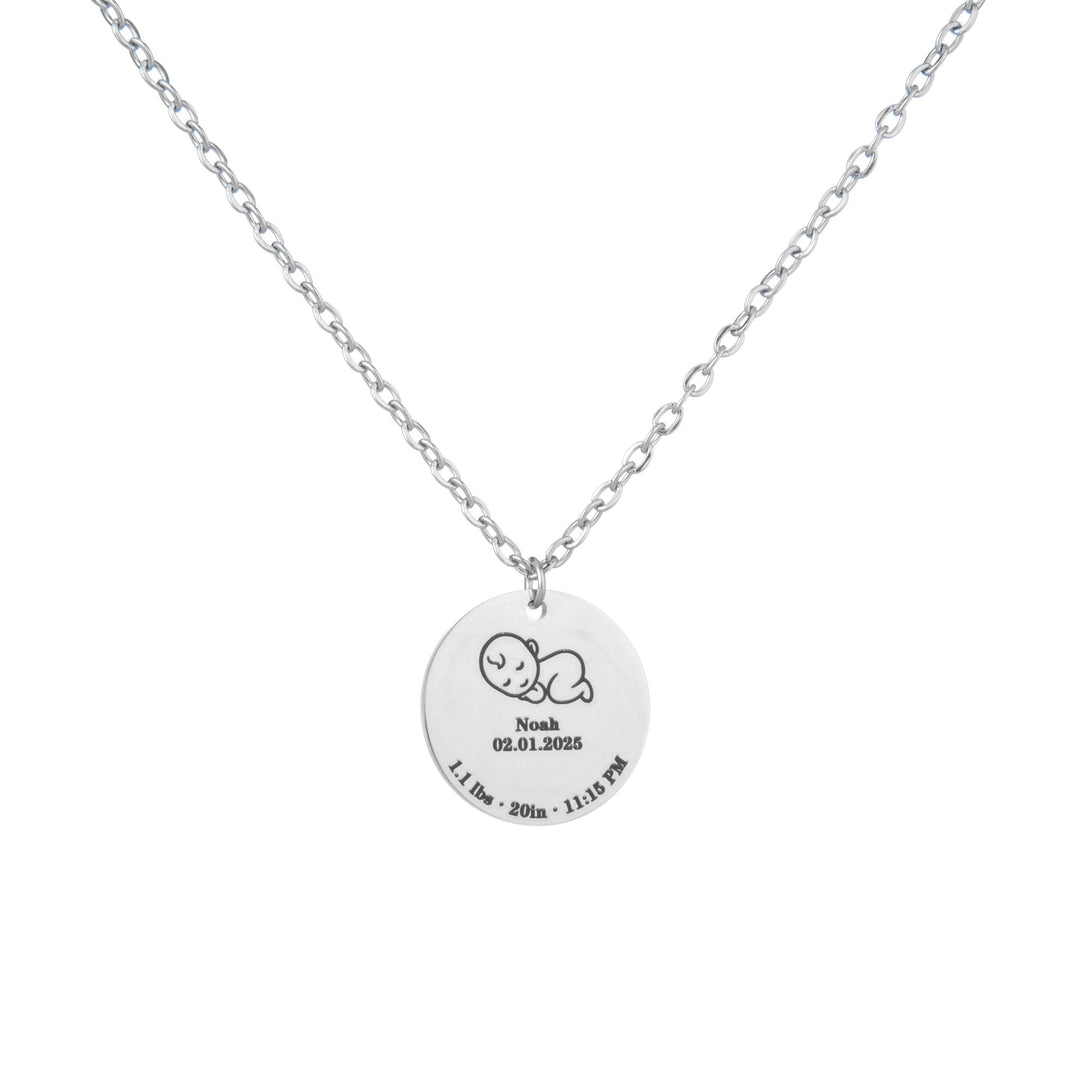 Custom Baby Birth Details Necklace – Engraved Pendant - ALMAGIOIELLI