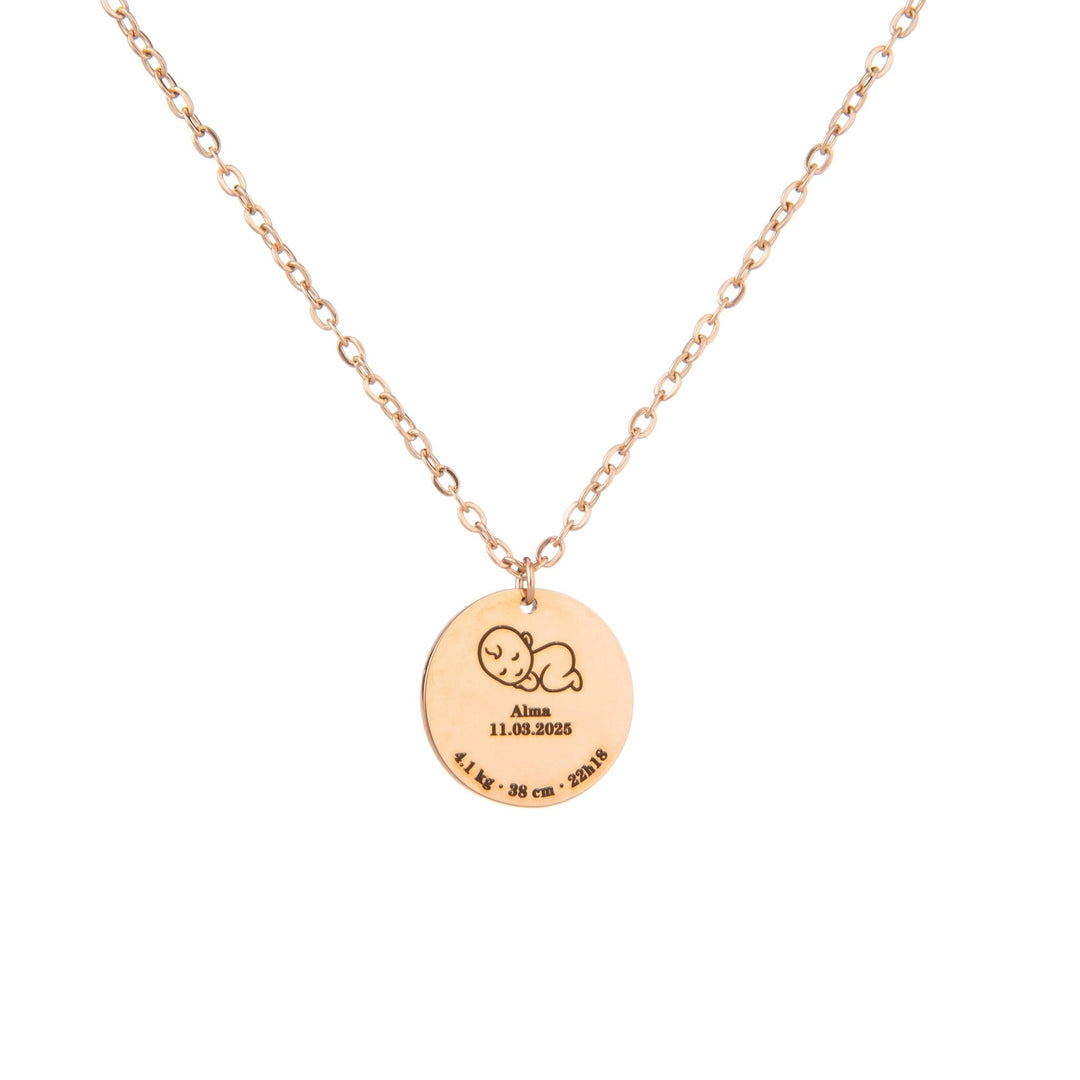 Custom Baby Birth Details Necklace – Engraved Pendant - ALMAGIOIELLI