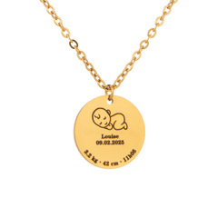 Custom Baby Birth Details Necklace – Engraved Pendant - ALMAGIOIELLI
