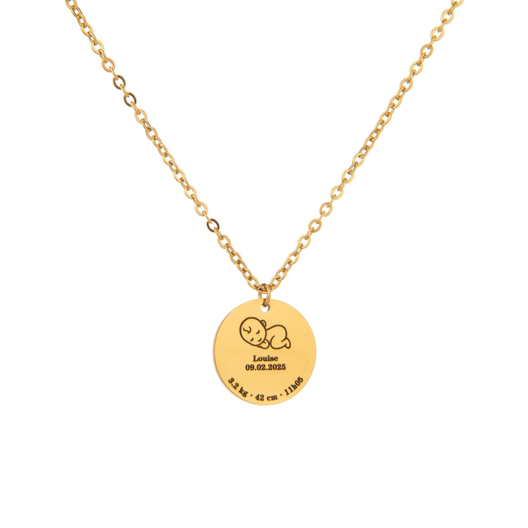 Custom Baby Birth Details Necklace – Engraved Pendant - ALMAGIOIELLI
