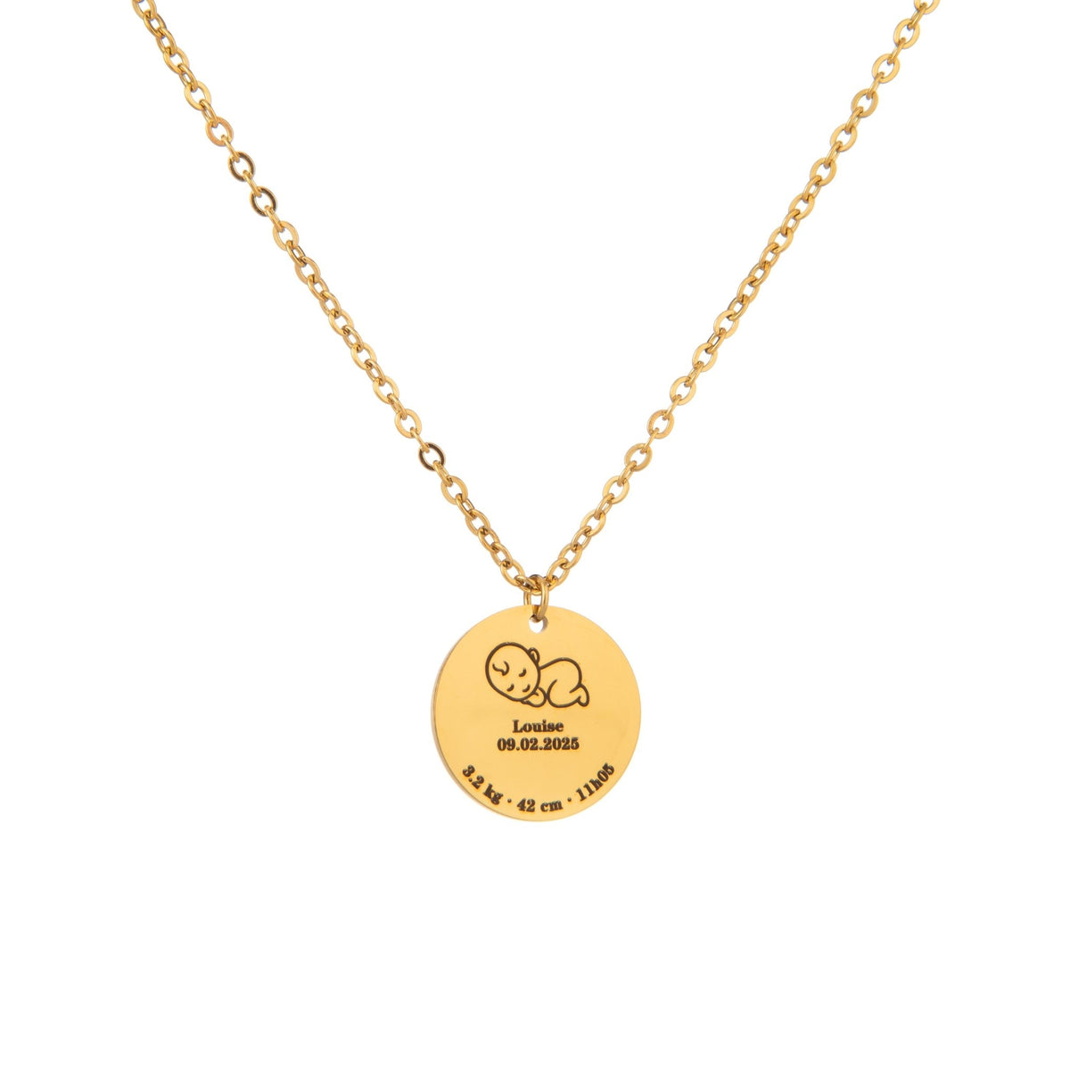 Custom Baby Birth Details Necklace – Engraved Pendant - ALMAGIOIELLI