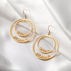 Custom Double Circle Name Earrings – Two Names - ALMAGIOIELLI