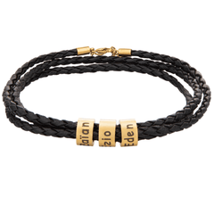 Custom Engraved Men's Leather Cuff Bracelet - ALMAGIOIELLI