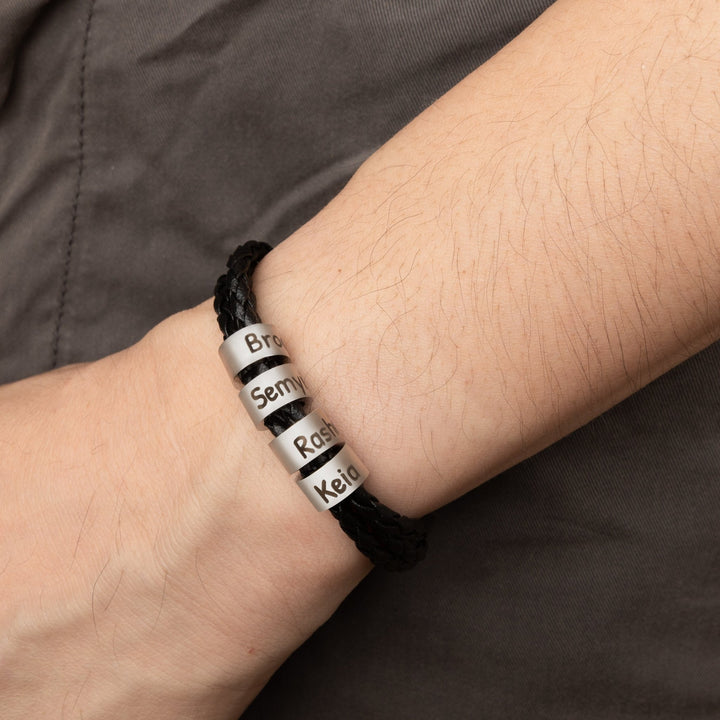 Custom Engraved Men's Leather Cuff Bracelet - ALMAGIOIELLI