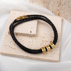 Custom Engraved Men's Leather Cuff Bracelet - ALMAGIOIELLI