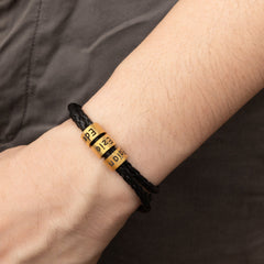 Custom Engraved Men's Leather Cuff Bracelet - ALMAGIOIELLI