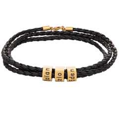 Custom Engraved Men's Leather Cuff Bracelet - ALMAGIOIELLI