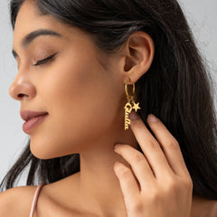 Custom Name Hoop Earrings with Star Charm - ALMAGIOIELLI