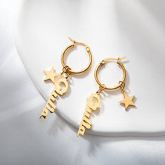 Custom Name Hoop Earrings with Star Charm - ALMAGIOIELLI