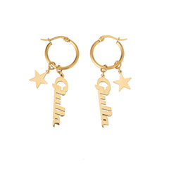 Custom Name Hoop Earrings with Star Charm - ALMAGIOIELLI