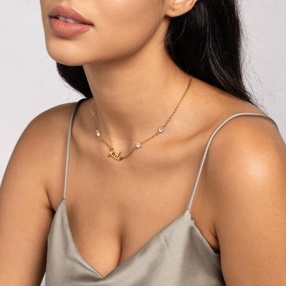 Custom Name Necklace with 4 Crystal Hearts - ALMAGIOIELLI