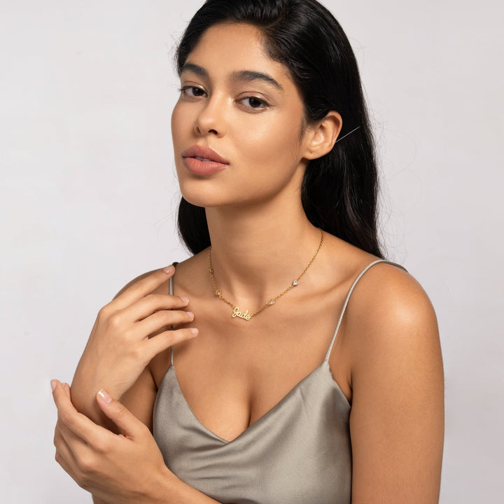 Custom Name Necklace with 4 Crystal Hearts - ALMAGIOIELLI