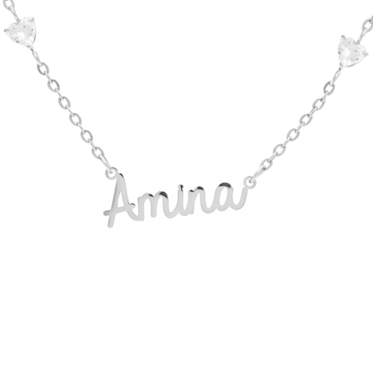 Custom Name Necklace with 4 Crystal Hearts - ALMAGIOIELLI