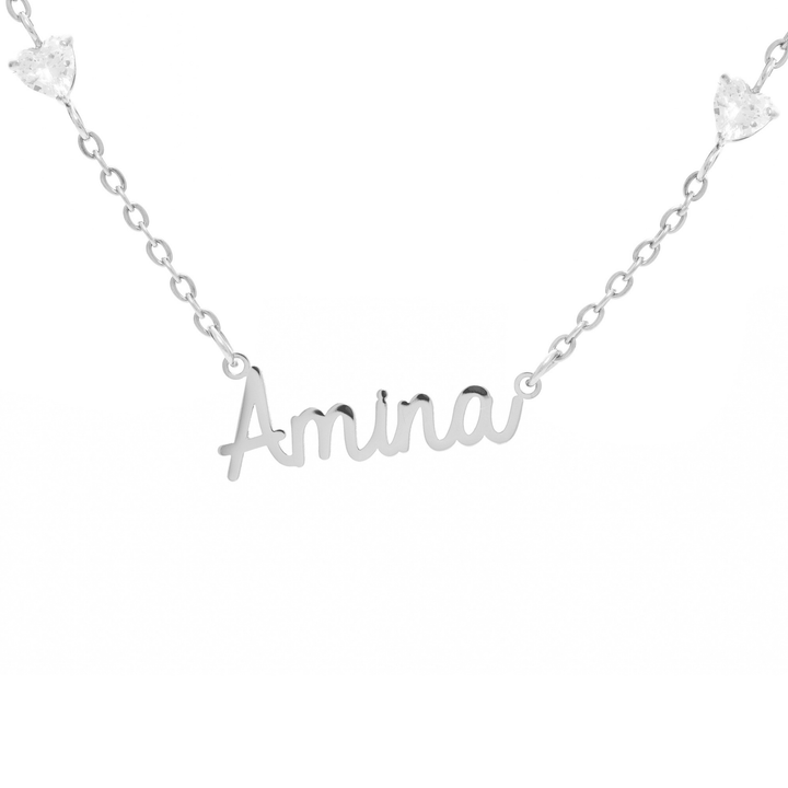 Custom Name Necklace with 4 Crystal Hearts - ALMAGIOIELLI