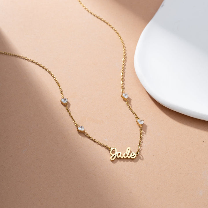 Custom Name Necklace with 4 Crystal Hearts - ALMAGIOIELLI