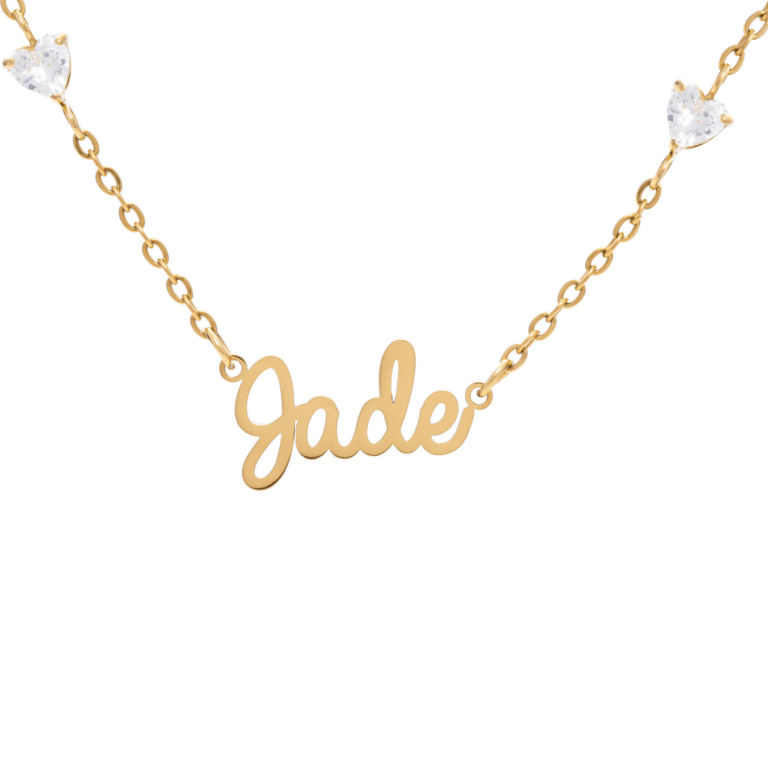 Custom Name Necklace with 4 Crystal Hearts - ALMAGIOIELLI