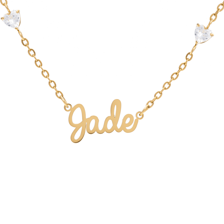 Custom Name Necklace with 4 Crystal Hearts - ALMAGIOIELLI